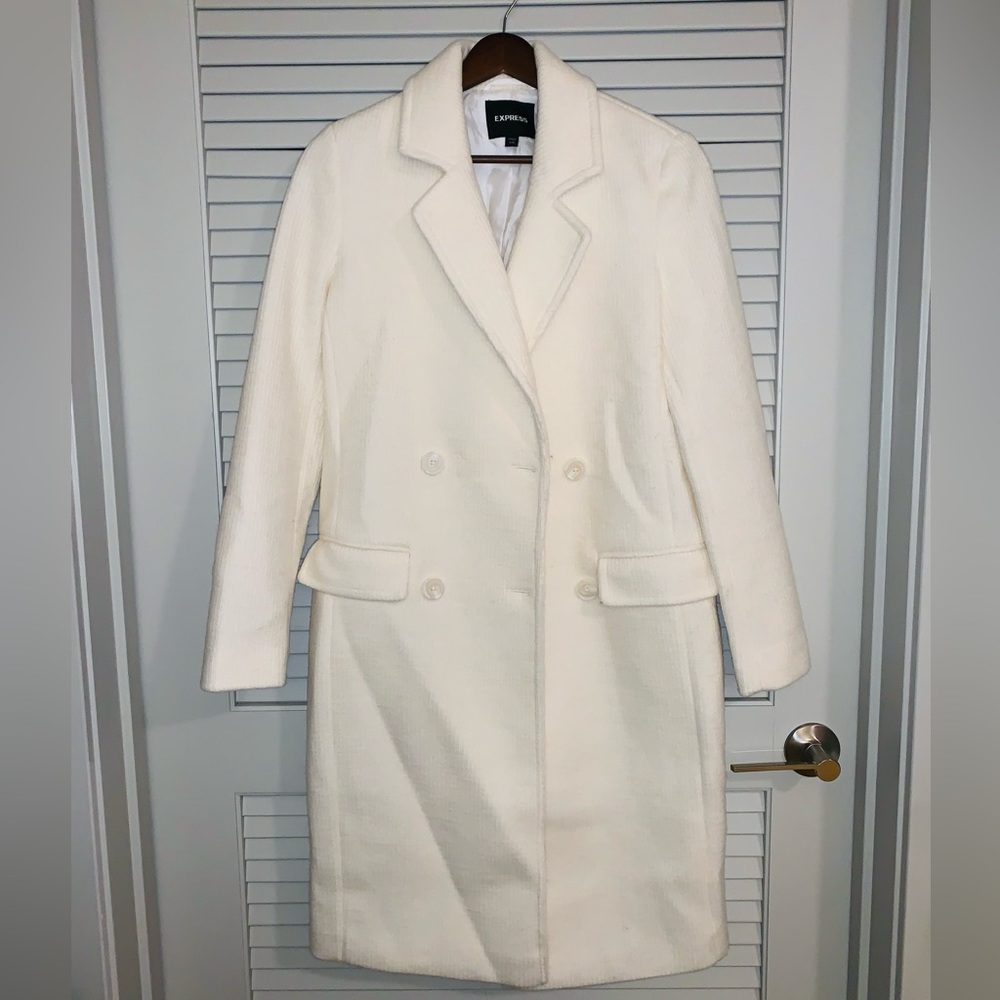 Express Wool-Blend Braided Rib Double Breasted Coat - Cream
